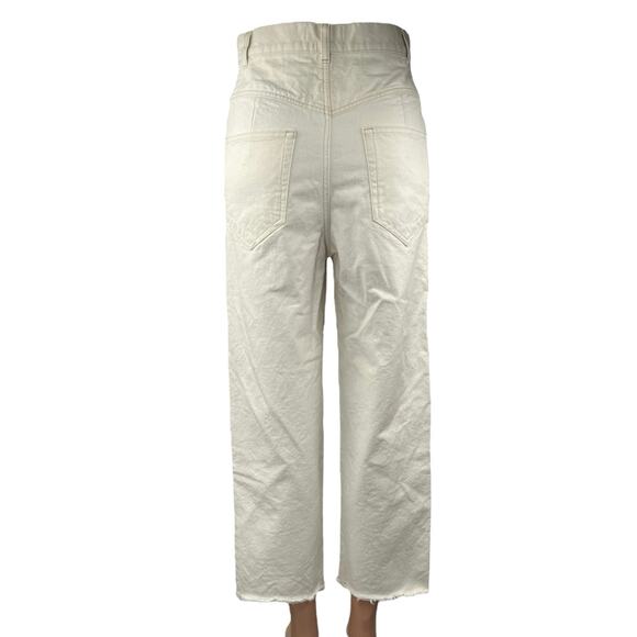 Isabel Marant Women's Cream Raw Hem High Rise Wide Leg Cropped Denim Jeans Sz 6 - Picture 3 of 5